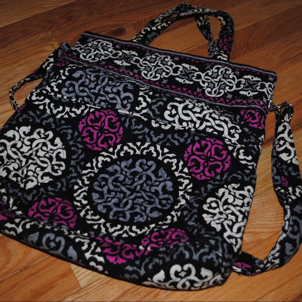 Vera Bradley purse in black, magenta, and white.